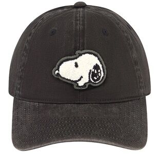 Snoopy Chenille Patch Pigment Wash Dad Cap Black Adjustable Back